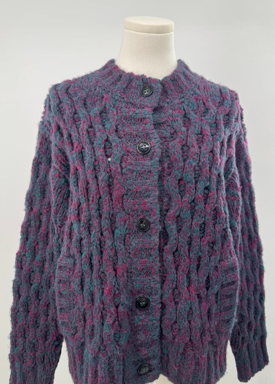 RE/DONE 80's Crewneck Alpaca Cardigan Sweater Plum Teal Chunky Oversized Knit S